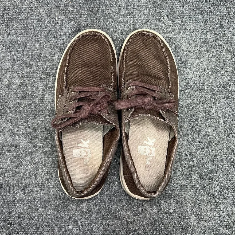 Sanuk Lite Boat Shoes Men's Size 10 Brown‎ Canvas Casual Lace Moc Toe Sneakers